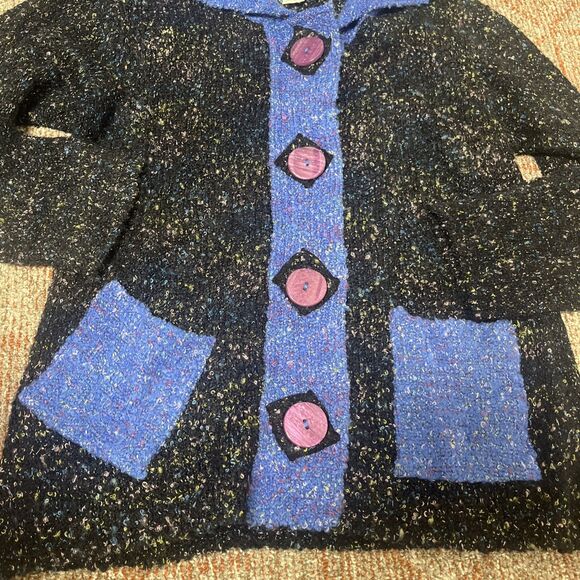 GLENMONT DESIGN Women’s Vintage Cardigan Black/Blue Sweater Large Buttons Medium - Picture 6 of 11